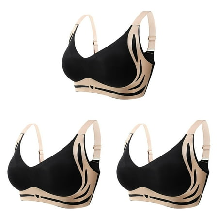 Leep Women S Front Side Buckle Strapless Bra Lace Edge Without Steel Women Bra Ring Seamless Gathering Pack Of Bra Adjustment Yoga SleepBlack (3Packs)