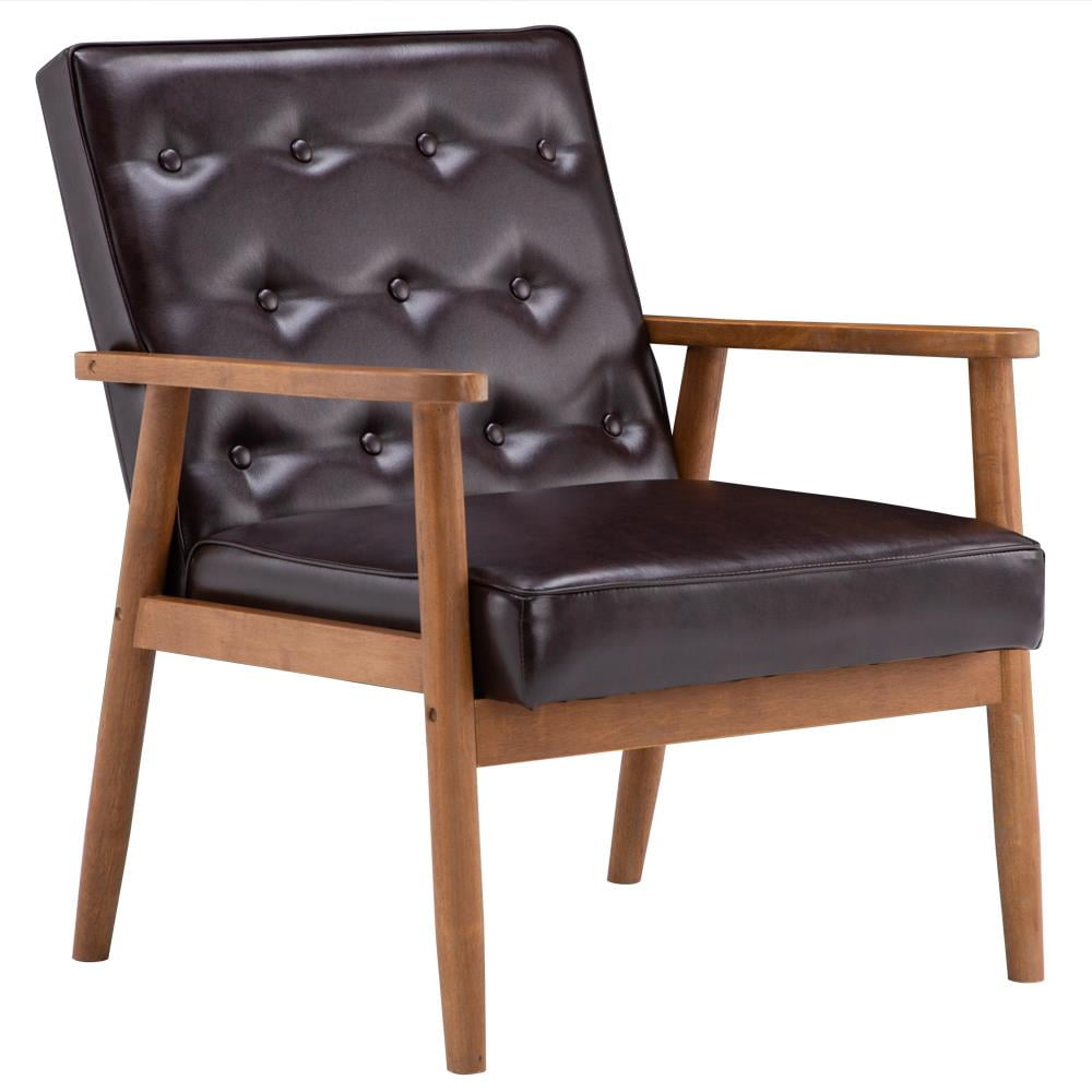 UBesGoo Mid-Century Retro Modern Faux Leather Accent Chair Wooden Arm