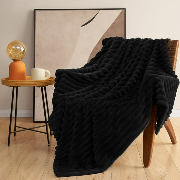 Himeet Black Blanket Fuzzy Goth Blanket Soft Fleece Black Throw Blanket For Couch Ridges Design Wash Up Nicely