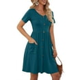 thumbnail image 6 of Usmixi Dresses for Women 2023 Casual Button Down Pocket Pleated Swing A Line Midi Dresses Short Sleeve V-Neck Solid Summer Knee-Length Sun Dress Green XL Clearance Clothes, 6 of 7