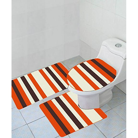 Empire Home Thick 3 Piece Stripe High Pile Bathroom Set  - Orange