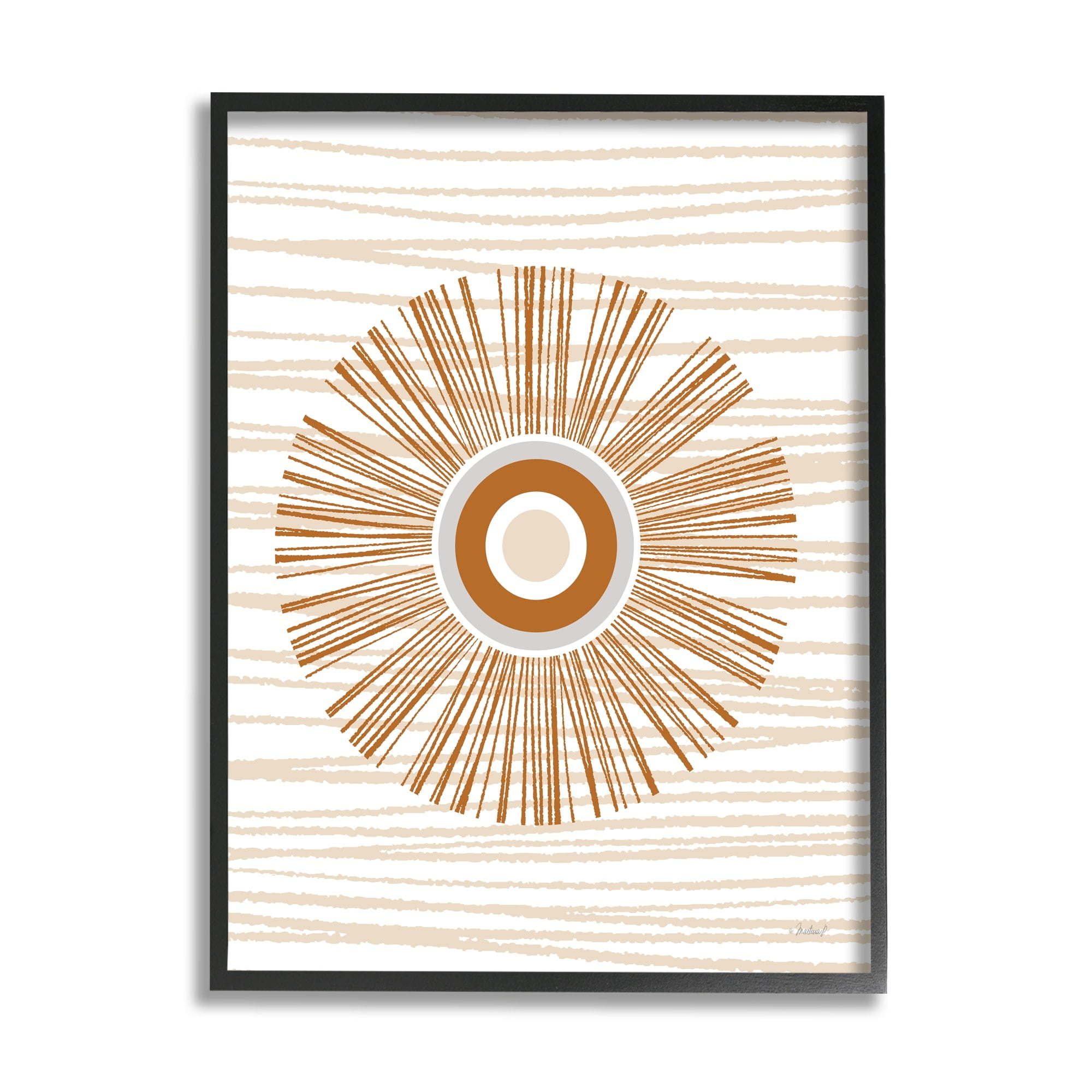 Stupell Industries Earthy Circular Abstract Sun Pattern Wavy Stripes Graphic Art Gray Framed Art Print Wall Art, Design by Martina Pavlova