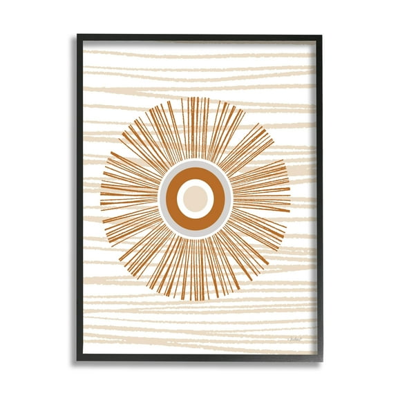 Stupell Industries Earthy Circular Abstract Sun Pattern Wavy Stripes Graphic Art Black Framed Art Print Wall Art, Design by Martina Pavlova