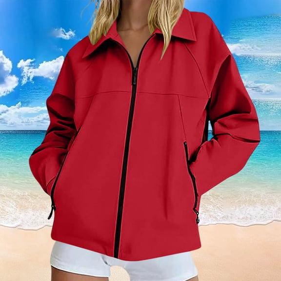 Sentmoon Light Weight Jackets Womens Waterproof Lapel Zip Up Jacket with Pockets Outdoor Hiking Shell Coat for Mountaineering Sports S-L