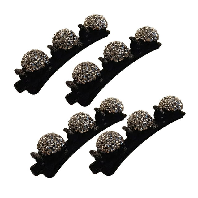 Visland 4 Pcs Braided Hair Clips Rhinestones Sparkling Faux Stone Heart Braided Hair Clips Double Layer Bang Hairp