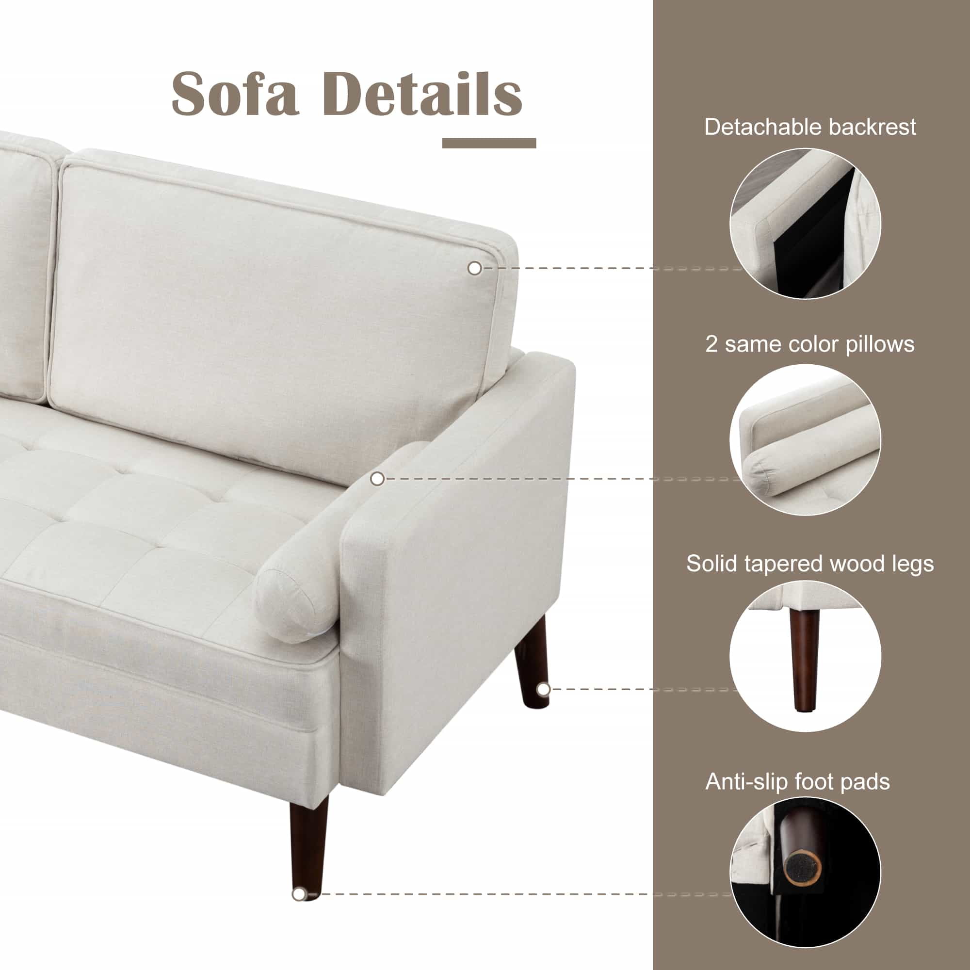 BSHTI 65 inch Modern Couch/Loveseat,Beige Minimalist Design Loveseat,Perfect for Living Room,Home Office,Bedroom