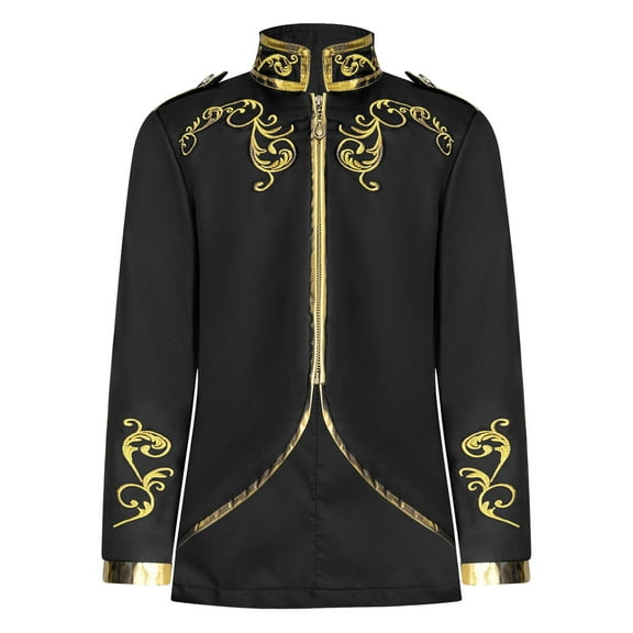 dPois Kids Boys Palace Prince Gold Embroidered Jacket Coat Halloween Long Sleeve Court Uniform Black 145