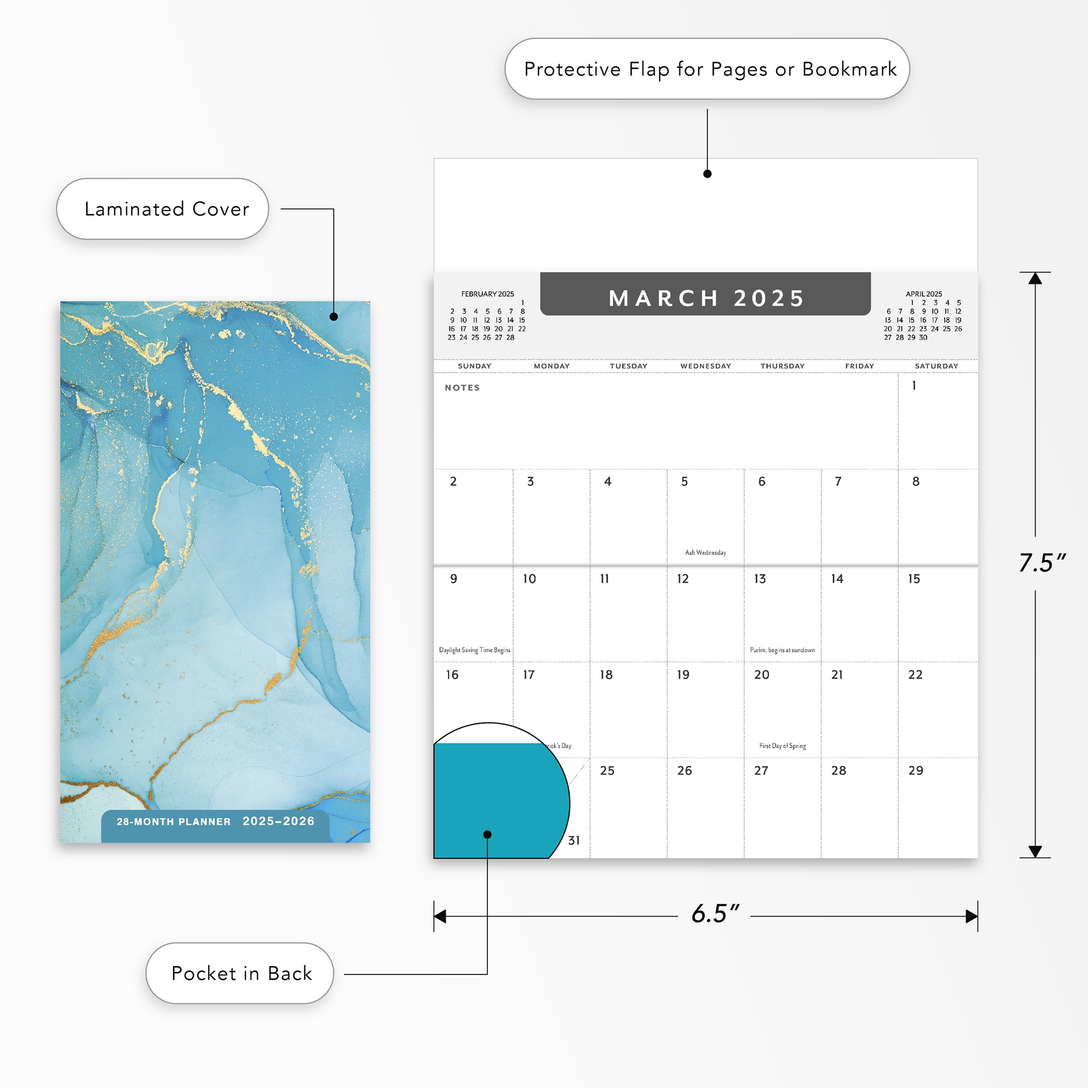 2025-Pocket Planner-Marble- 3.62 x 6.5"- 2 yr Pocket Planner by DaySpring