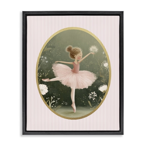 Stupell Industries Eclectic Green & Pink Ballerina Black Floating Frame Canvas Art, 17 x 21, by Christine Simpson Art