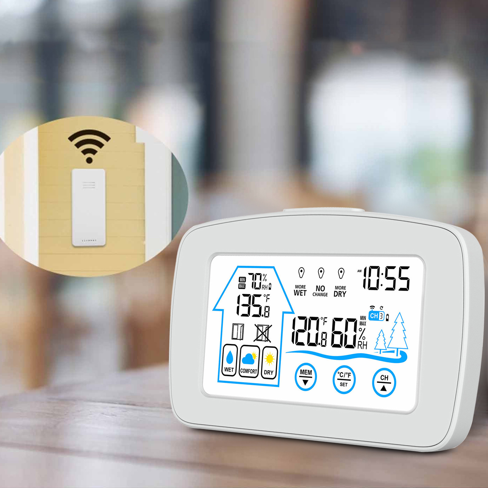 Lingouzi Wireless Alarm Clock Indoor And Outdoor Temperatures And
