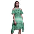 thumbnail image 1 of Bimba Robe Tunique à Épaules Dénudées Imprimée Teinture sur Nœuds Verte pour Femmes - TTG, 1 of 6