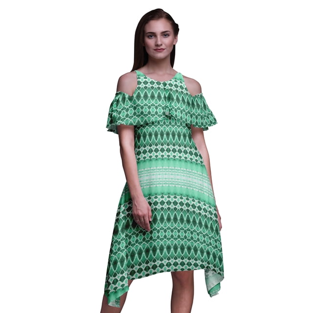 Bimba Robe Tunique à Épaules Dénudées Imprimée Teinture sur Nœuds Verte pour Femmes - TTG