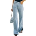 thumbnail image 1 of Pantalones divididos vintage con dos bolsillos Pantalones clásicos simples retro delgados con abertura lateral para mujer Azul claro XL, 1 of 5