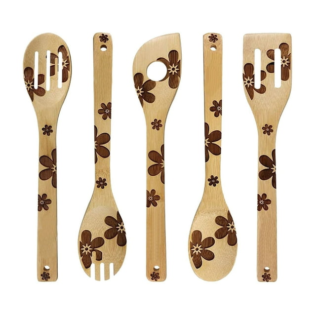 Lksixu Spatule Sculptée au Radium Ensemble de Cuillères à Fentes 5 Pcs Vaisselle Cadeau Gadgets de Cuisine
