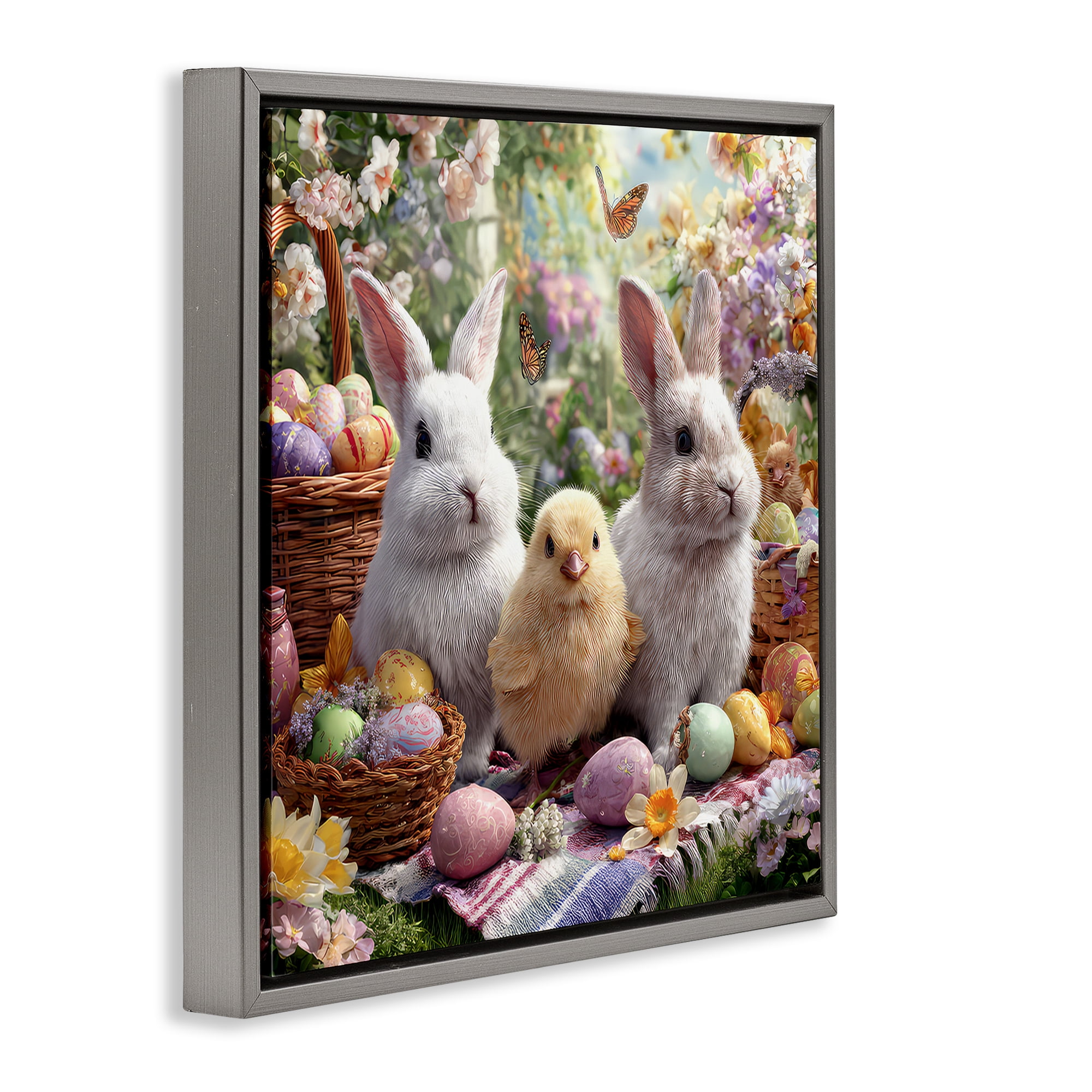 Stupell Industries Easter Animals & Eggs Gray Framed Floater Canvas Wall Art, design by The Wands Want
