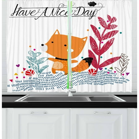 Where To Buy Nice Curtains Fox Curtains 2 Panels Set, Cute Little Fox Character Colorful Geometric Spring Field Have a Nice Day Text Dots, Window Drapes for Living Room Bedroom, 55W X 39L Inches, Multicolor, by Ambesonne ()