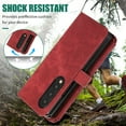 thumbnail image 5 of Dteck for Samsung Galaxy Z Fold3 Crossbody Wallet Case with Card Holder Zipper Pocket Lanyard Shoulder Strap, PU Leather Shockproof Protective Flip Cover for Galaxy Z Fold3 5G,Red, 5 of 9