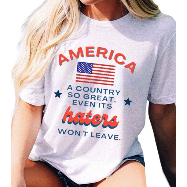 Imprimir Camisetas Casuales Camiseta suelta para mujer Día de la Independencia 4 de julio de 2023 Tops femeninos (Blanco S) Ygjytge para Mujer Blanco T S
