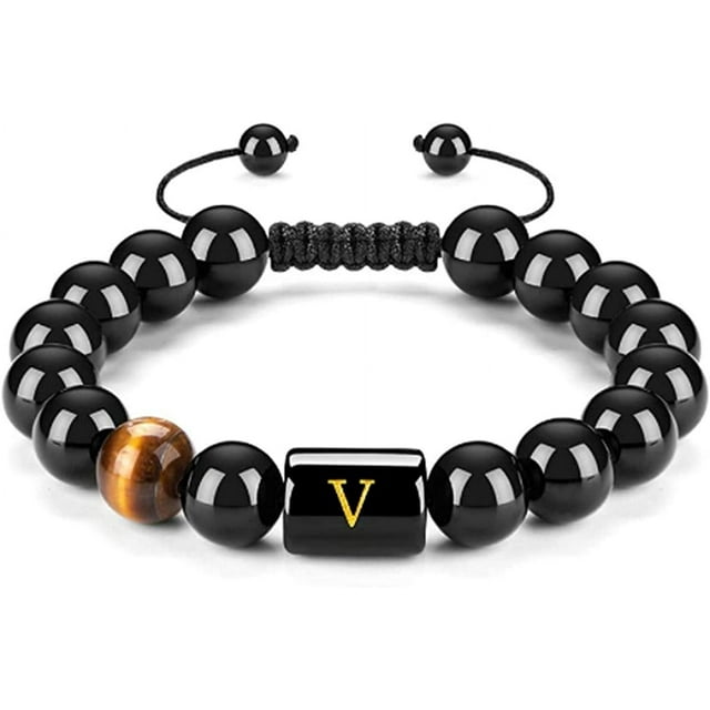 Xihbxyly Tobillera de Piedra Negra, Pulsera de Cuentas de Piedra Negra, Tobillera de Piedra Natural