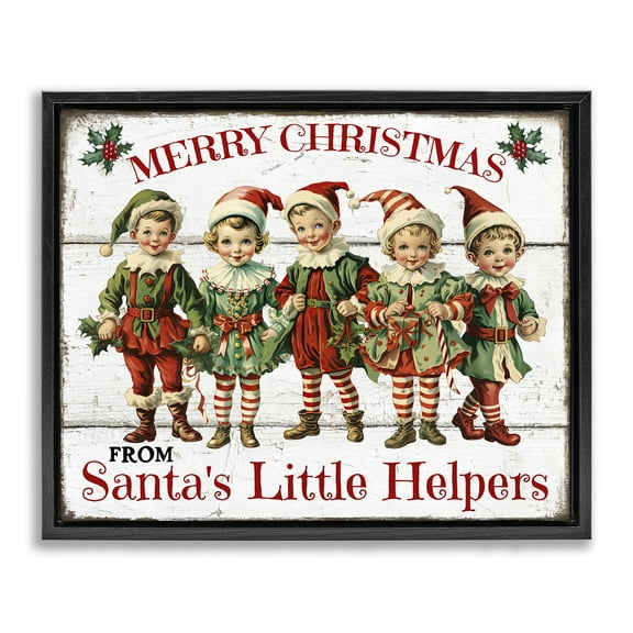 Stupell Industries Santa's Helpers Elves Holiday Painting Black Floater Framed Canvas Art Prints Wall Art, 21 x 17