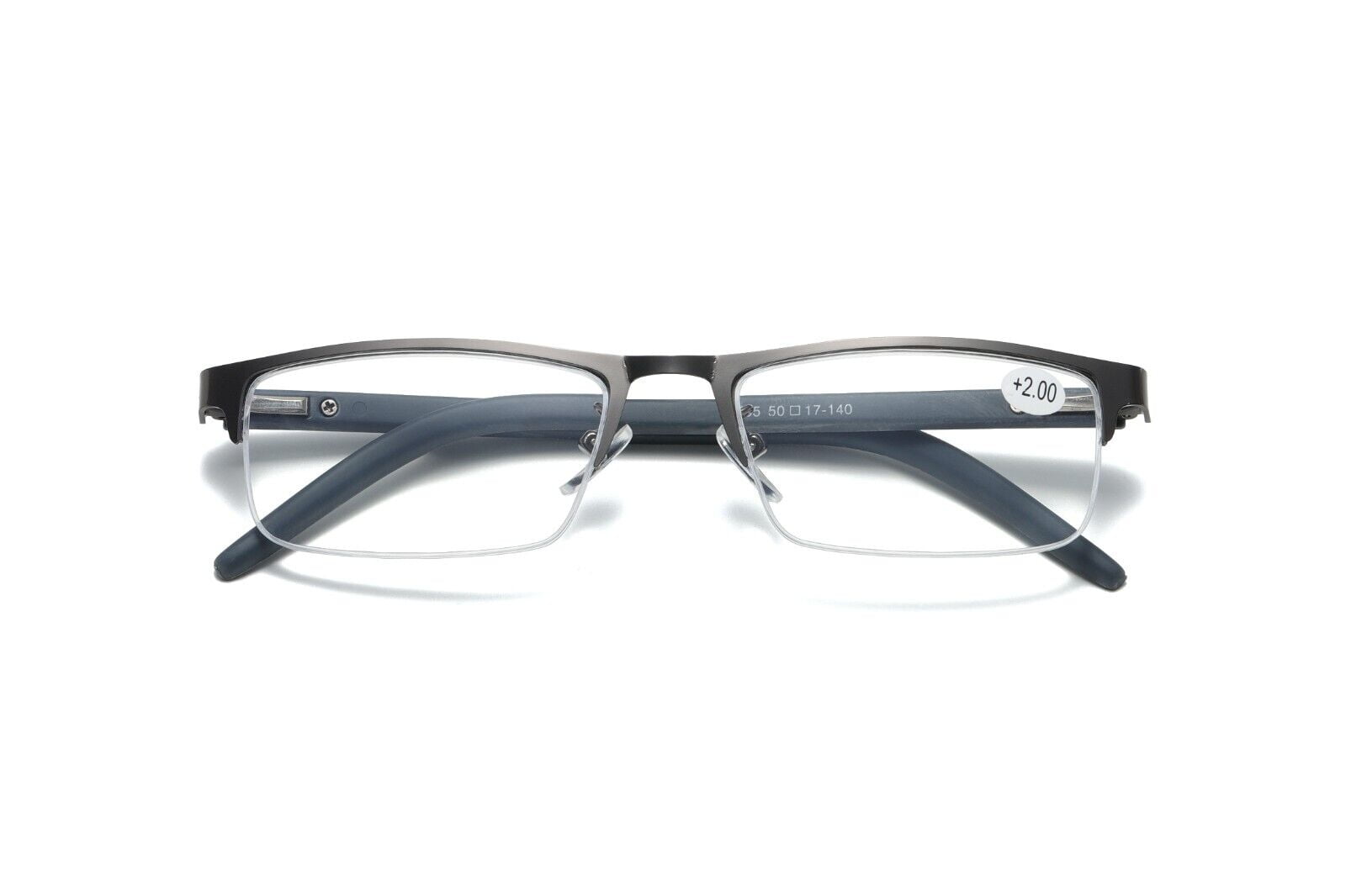 8 PK Men's Blue Light Blocking Reading Glasses - Rectangular Metal Half-Frame - Spring Hinge Readers +3.00