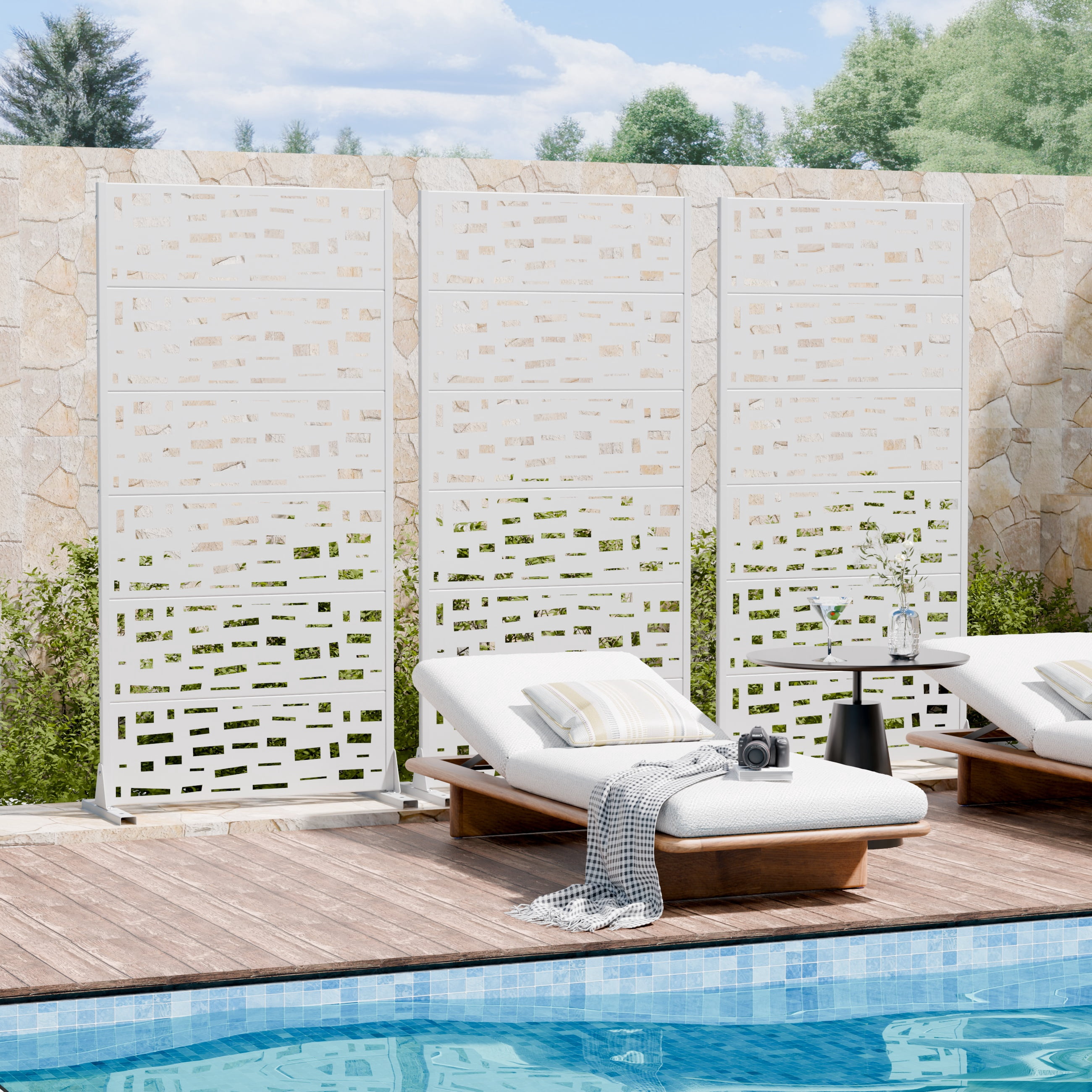 Privacy Metal Screen Fence Panel Horizontal Stripe Pattern