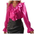 thumbnail image 1 of Annhoo Going out Tops for Women Long Sleeve Button down V Neck Blouses Fashion Ruffle Trim Fall T-Shirts, 1 of 7