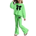 thumbnail image 3 of WOYY Outfits for Girls Bow Crew Neck Pullover Sweatshirt Flared Pants Set Casual Sweatsuit Kids 2Pcs Set, Sizes 3-10, 3 of 3