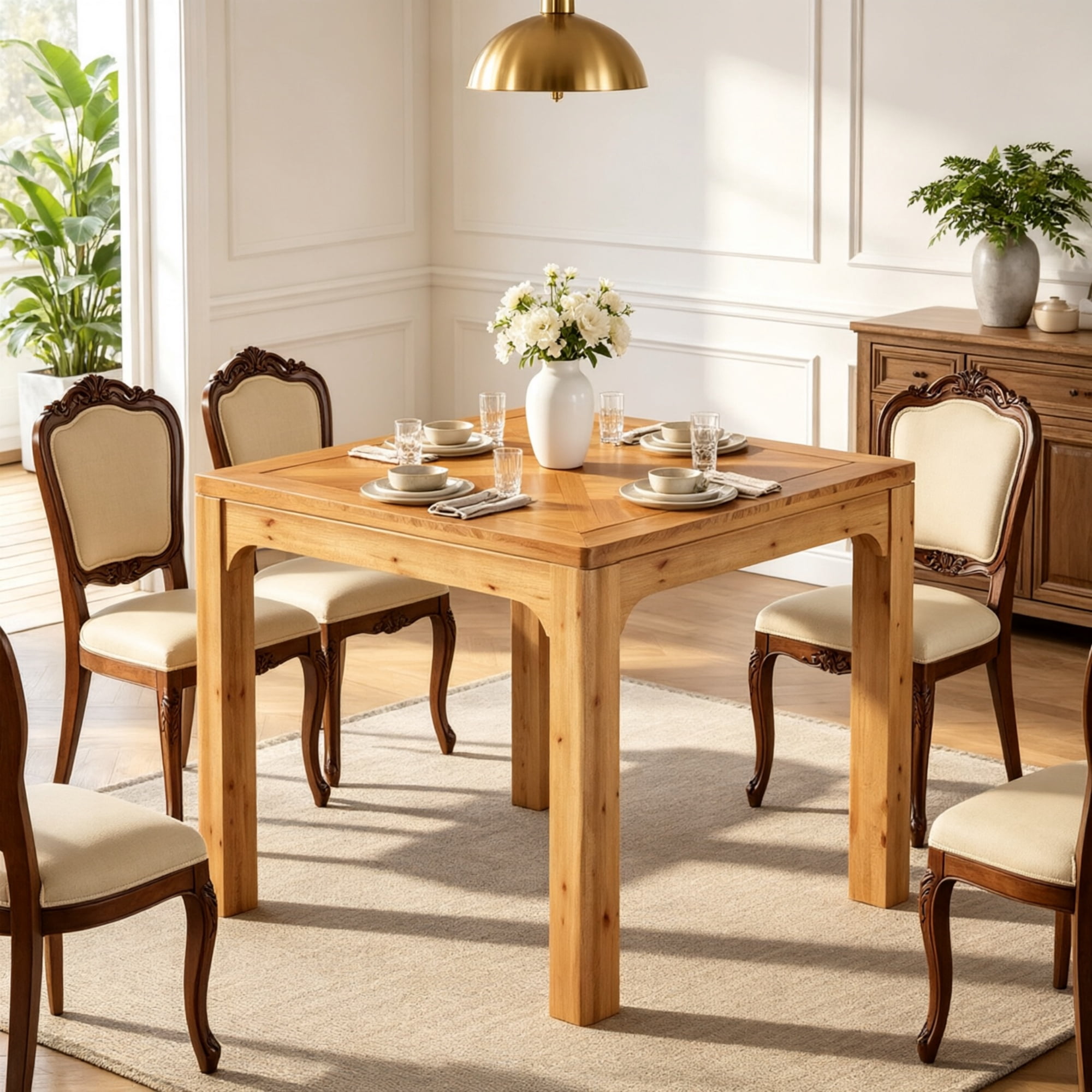 31.5" Wood Square Dining Table with 3D Textured Top
