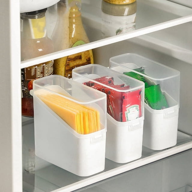Contenedor para queso en lonchas para refrigerador, 4 piezas, caja de almacenamiento de queso con tapa abatible, contenedor para queso, soporte para guardar queso, color blanco