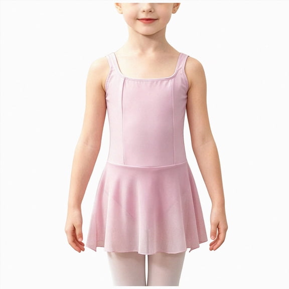 Girls Tank Skirted Dance Leotard with Square Neck,Ballet Dress Bodysuit