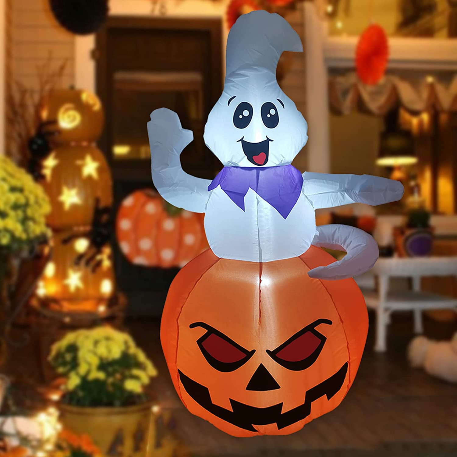 Halloween Inflatable Ghost Pumpkin with LED Blow up Holiday Outdoor Yard Decor 
