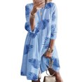 thumbnail image 3 of Xingzhi Robe Vintage Imprimée pour Femmes, Manches 3/4, Col Rond, Bleu Feuille, 5TG, 3 of 4
