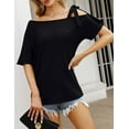 thumbnail image 2 of MURMUREY Women's One Off Shoulder Tops Short Sleeve Casual Blouses Summer Solid Color Tie Knot Shirt Top, 2 of 6