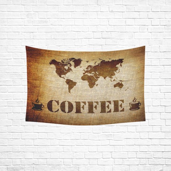YKCG Home Decoration Coffee World Map Wall Hanging Tapestry 60 x 51 Inches