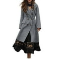 thumbnail image 2 of Women's 2025 Bohemian Style Double Breasted Wool Blend Coat, Mid-Length Trench Coat with Lapel Collar, Slim Fit Overcoat, Elegant Fall Winter Outerwear, Classic Solid Color (Belt Not Include) Grey, 2 of 6