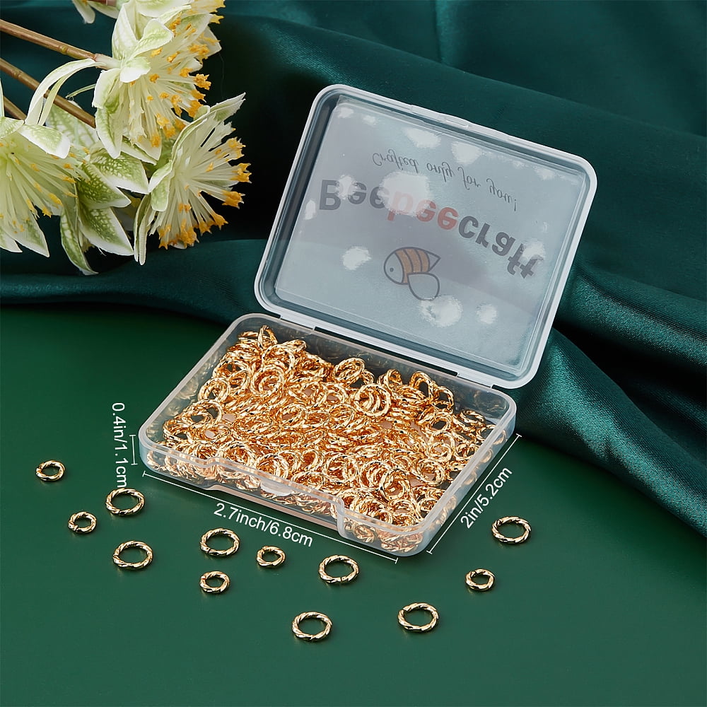 240pcs 2 styles Brass Open Jump Rings Long-Lasting Plated Twisted Round Real 18K golden Plated 18 Gauge 6-8x1mm Inner Diameter: 4-6mm 120pcs/style