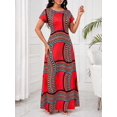 thumbnail image 4 of Red African Print Maxi Dress With Short Sleeves And Scoop Neck, 4 of 5