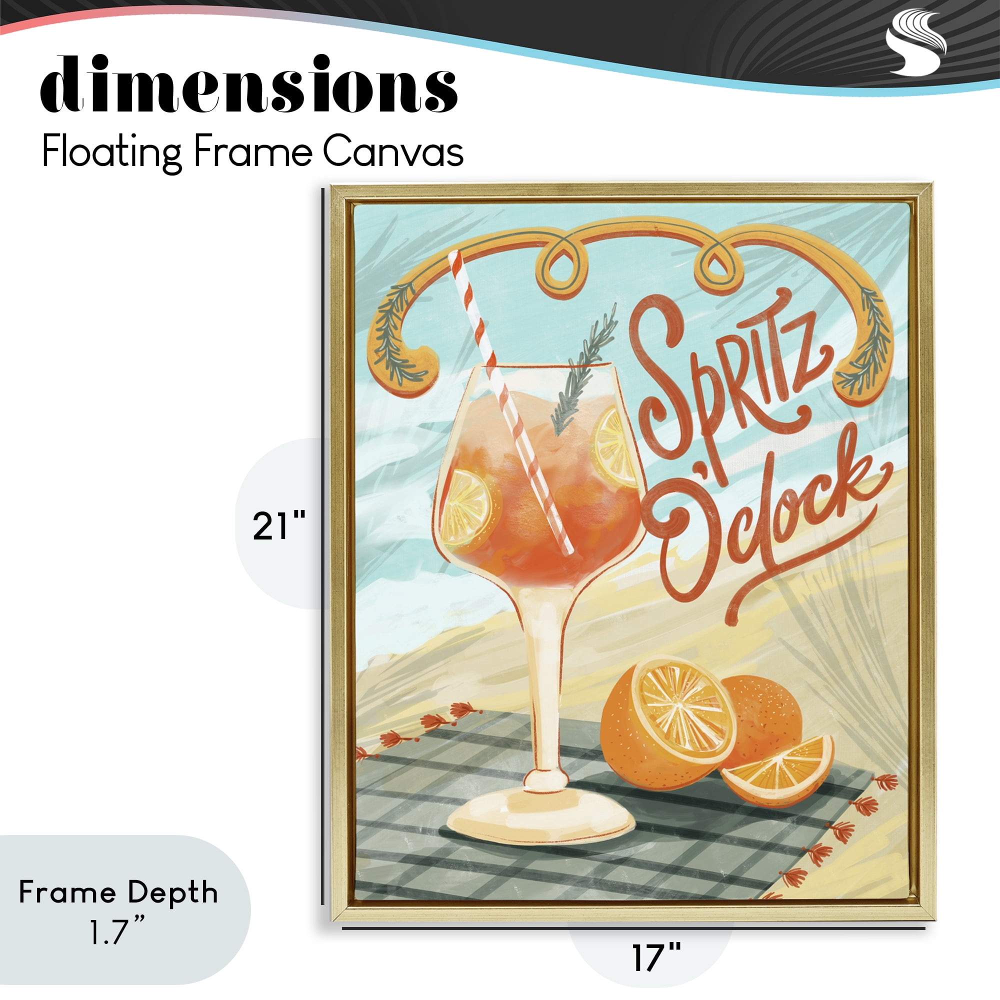 Stupell Industries Spritz O'Clock Citrus Cocktail Gold Framed Floater Canvas Wall Art, design by Connie Summers