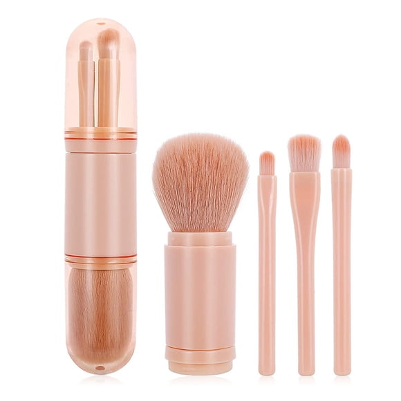 Juego de brochas de maquillaje 4 en 1, portátil, de viaje, para labios, iluminador, sombra de ojos y polvos sueltos.