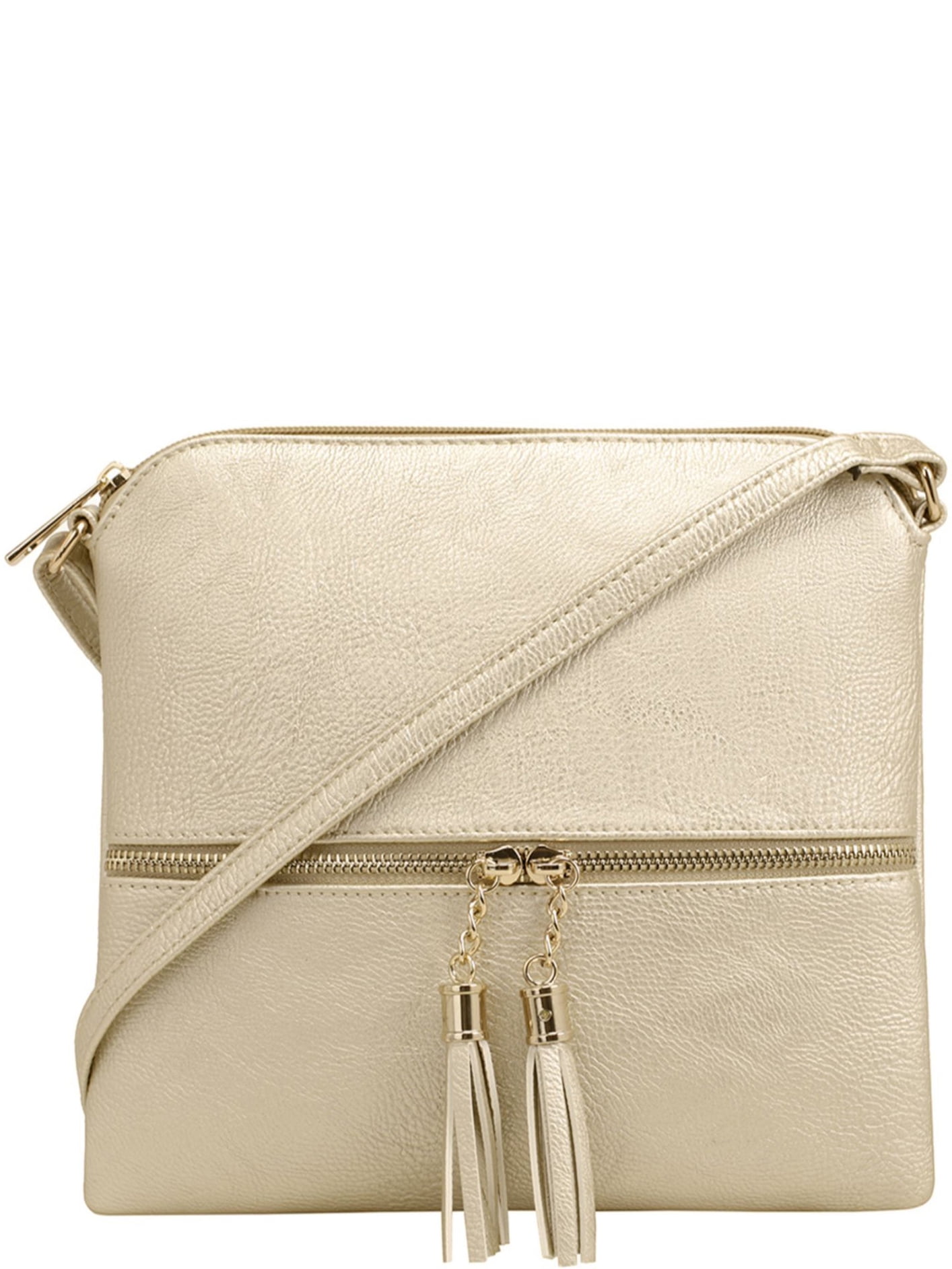 Deluxity Lightweight Medium Lady Crossbody Bag with TasselGold