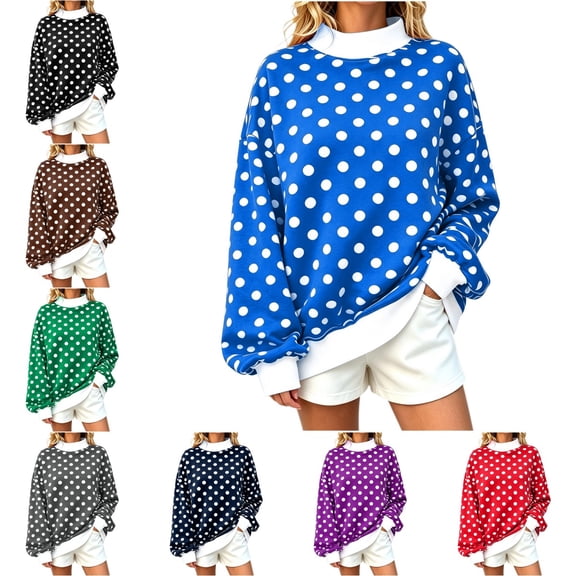 Levmjia Women's Polka Dot Sweater Winter Long Sleeve Mock Neck Pullover Casual Loose Fit Top for Women