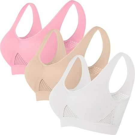 Huvoen Sports Bras for Women Scoop Neck 3pc Women Seamless Sports Bra Wirefree Yoga Bra with Removable Pads Multicolor m