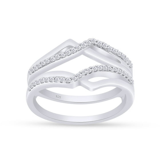 Round Cut White Cubic Zirconia Criss Cross Infinity Guard Enhancer Ring In 14K White Gold Plated 925 Sterling Silver (Color: White, Clarity: VVS1-VVS2) -8.5