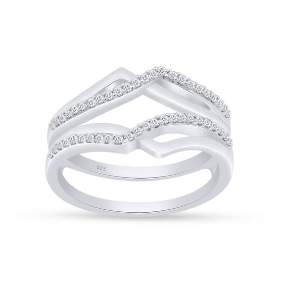 Round Cut White Cubic Zirconia Criss Cross Infinity Guard Enhancer Ring In 14K White Gold Plated 925 Sterling Silver (Color: White, Clarity: VVS1-VVS2) -4