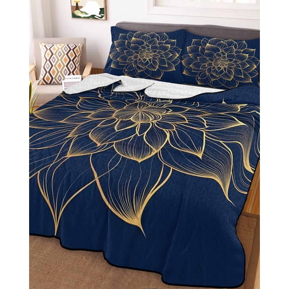 Navy Blue Yellow Spring Floral Twin Size Down Alternative Comforter,Lightweight Comforter Quilt Bedding Set with Pillow Shams Abstract Blossoms Botanical Bed Comforter Duvet Insert 68"x86"