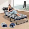 thumbnail image 1 of Slsy Folding Camping Cot for Adults, Adjustable 4-Position Reclining Folding Chaise, Folding Lounge Chair Sleeping Cots Bed w/Removeable Soft Cushion & Headrest, 1 of 10