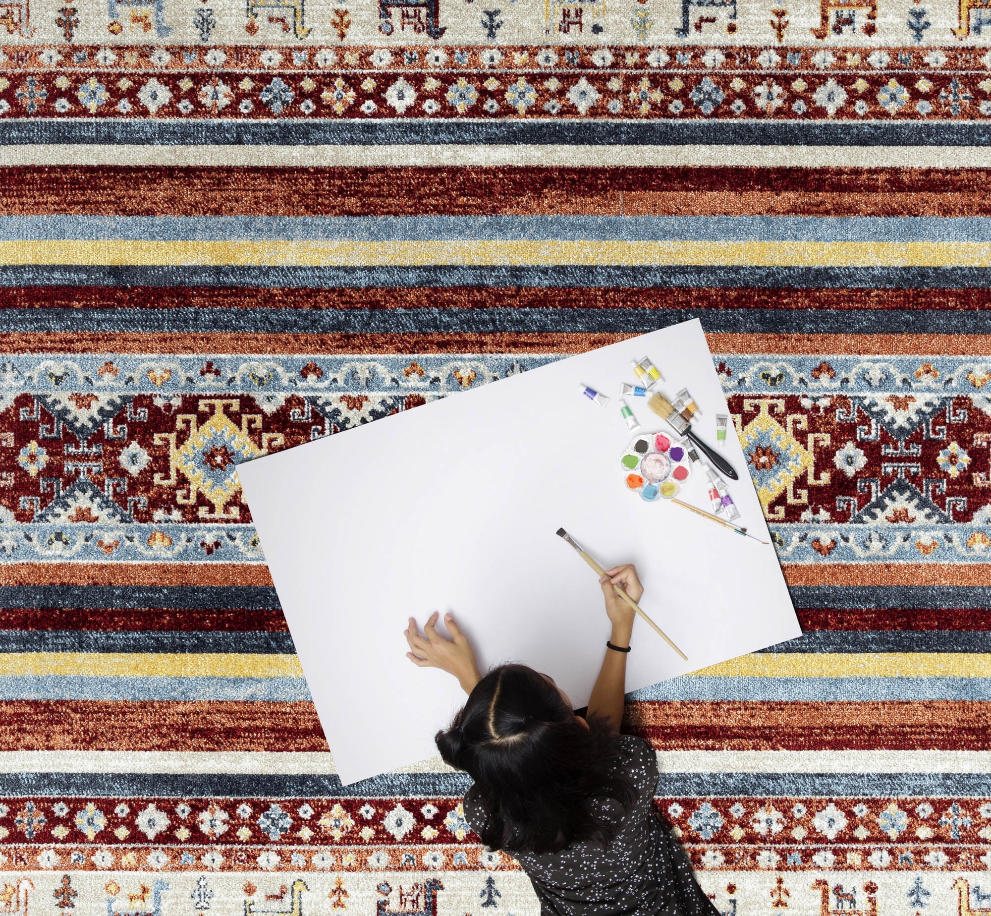 Everwash™ Treasure Heris Southwest Geometric Machine Washable Area Rug, Red/Blue, 6'6"x9'2"