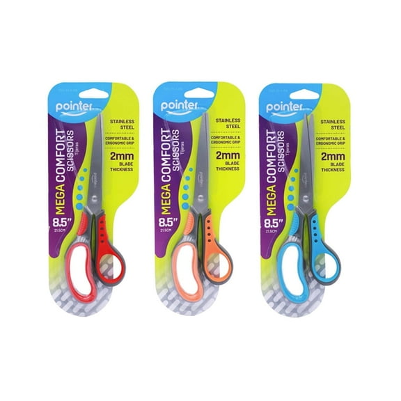 Pointer Mega Comfort Stainless Steel Scissors, 8.5", Multicolor, 3 Count, 3 Pack