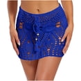 thumbnail image 2 of FRSASU Women's Crochet Drawstring Hollow Out Knitted High Waisted Swimsuit Mini Cover Up Beach Skirt Blue, 2 of 5
